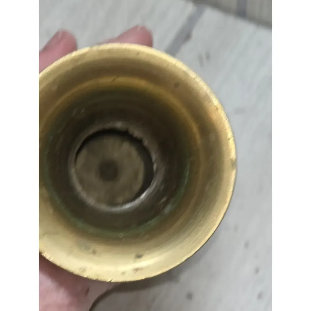 Vtg Antique Brass Vase Etched Handmade Painted Brass Vessel Natural Patina 5